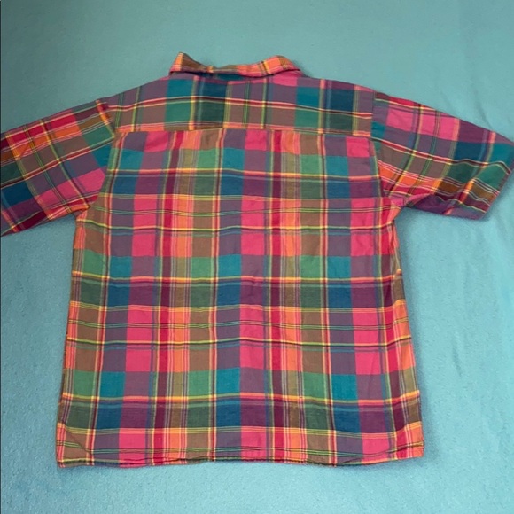 SUN STREAK plaid short sleeve button up multi color cotton camp shirt size S - Picture 2 of 10